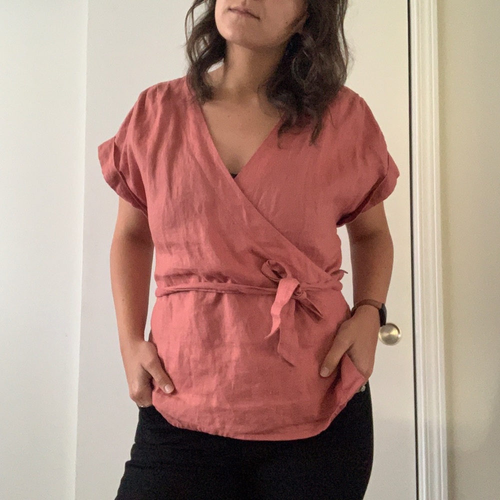 Dusty rose linen wrap top